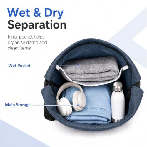 Waterproof Drawstring Bag, PE Kit Bag with Shoe Compartment Navy Blue — view 4