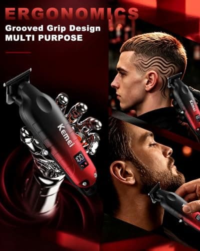 KEMEI 2499 Professional Beard/Hair Trimmer for Men, Black-Red Gradient — view 6