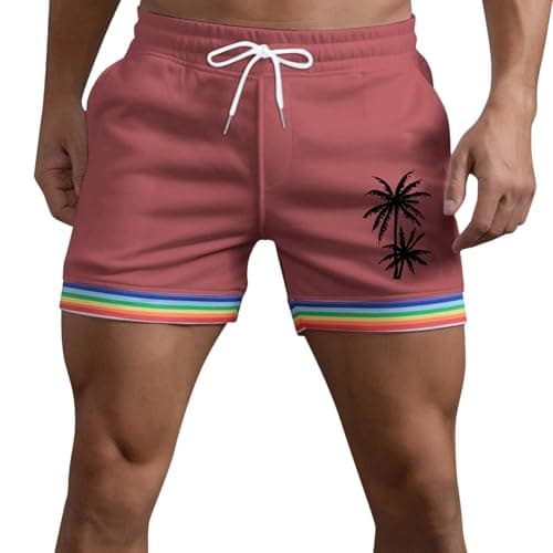 NNGOTD Men's 5" Gym Bodybuilding Shorts Running Workout Lightweight Shorts Elastic Waistband with Pockets Cotton Linen Trousers Wrinkle Free Beach Slacks Gym Fitness Bottoms Loungewear (Brick Red,XL)