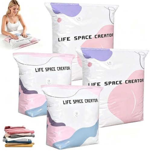 No Pump Vacuum Storage Bags, 4PCS Vacuum Pack Bags for Clothes
