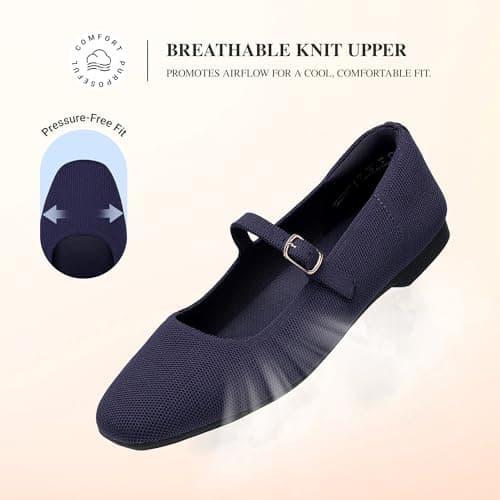 DREAM PAIRS Women's Mary Jane Square Toe Ballet Flats,Navy,5 — view 4