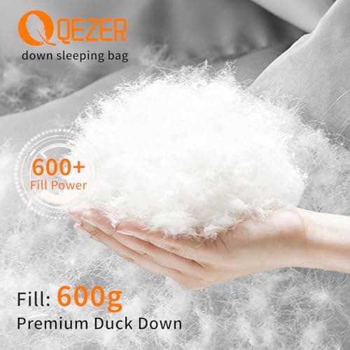 QEZER Down Sleeping Bag,Lightweight Rectangular Winter Sleeping Bag [1180g/1860g] for Adults and Kids 4 Season Camping, Hiking,Warehouse and Moutaineering Outdoor (Blue, 600g down) — view 4