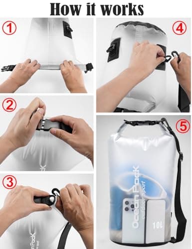 Henrycares Waterproof Dry Bag 20L 10L 5L, Sack with Long Adjustable Shoulder Strap Included, for Traval, Camping, Hiking, Swimming, Boating, Fishing (White, 10L) — view 6