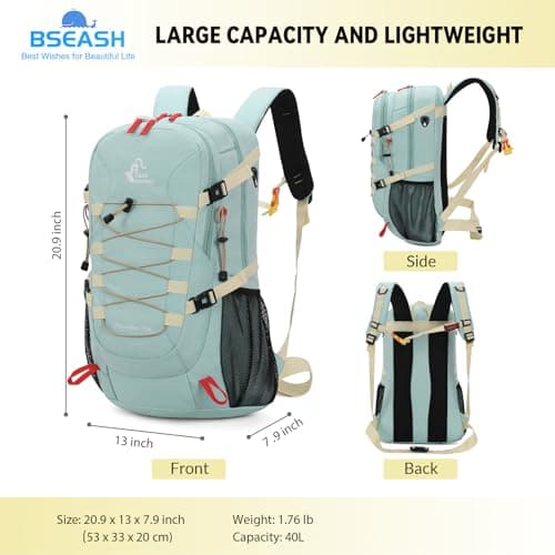 Bseash 40L Waterproof Hiking Camping Backpack with Rain Cover, Outdoor Sport Travel Daypack Rucksack for Skiing Cycling (Pink) — view 2