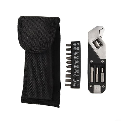TONIXY Adjustable Foldable Stainless Steel Wrench with for TORX and Cross Screwdriver Bits, Compact Multi-Tool for Outdoor Camping, Travel and Everyday Use, Black Silver — view 3