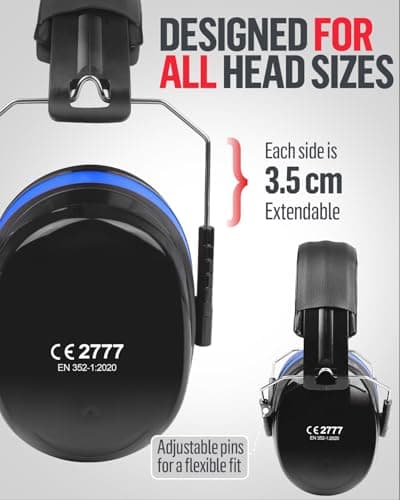 GUKOY Ear Defenders Adults, SNR 33 dB Hearing Protection for Shooting, Noise Cancelling Headphones for Autism, DIY, Mowing, Construction, Adjustable Ear Protectors for Men Women (Blue) — view 5