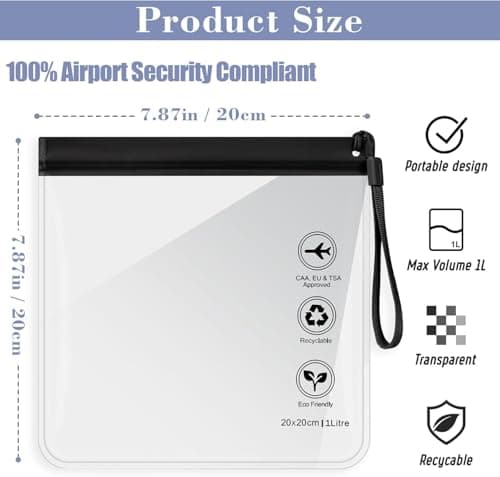 Caija-H 5pcs Clear Travel Toiletry Bag - Airport Security Liquids Bags, Airport Liquid Bag 20 x 20cm TSA Approved, Travel Accessories/Holiday Essentials Makeup Bags/HangLuggage for Men Women — view 2