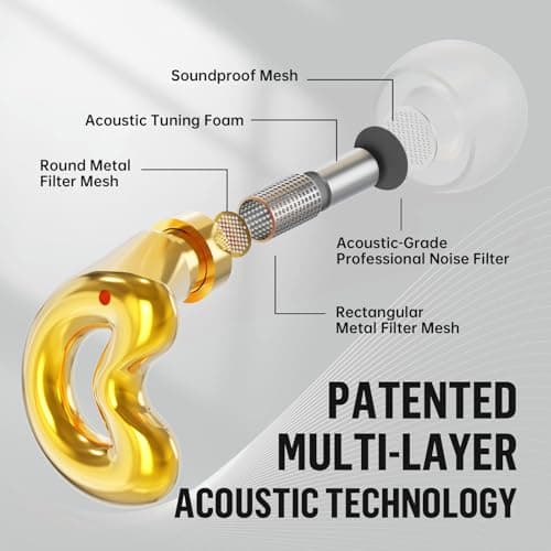Relaxcharm Concert Ear Plugs Noise Reduction 19dB Earplugs for Concerts, Festival,Gig,Live Music,No Ringing with 10 Ear Tips (XS/S/M/L/Double Layer) Gold — view 5