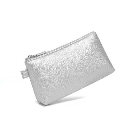 YONBEN Small Makeup Bag for Handbag Travel Pouch (Pearl Silver, PU) — view 6
