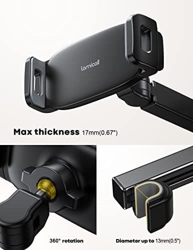 Lamicall Car Headrest Tablet Mount - [Aluminium Arm] Adjustable Car Tablet Holder, 360° Rotating Backseat Mount for Kids, for 2024 iPad Pro 13, Air 6, Mini, Tab, Phones, 4.7-13” Device - Black — view 6