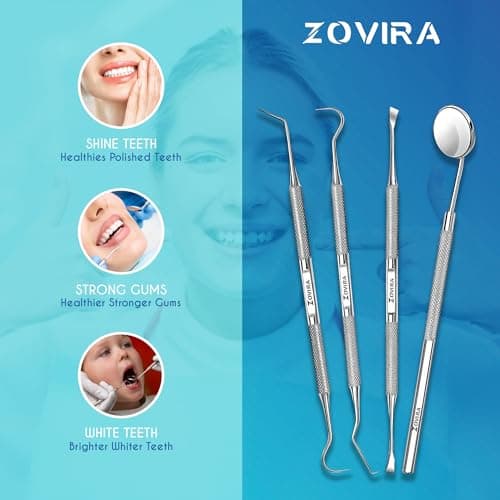 ZOVIRA Plaque Remover for Teeth 4pc Tooth Cleaning Kit with Tartar and Calculus Removal Dental Care Set Stainless Steel Dentist Tools for Personal and Home Use — view 2