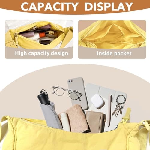 GoPaw Crescent Bag for Women, Nylon Half Moon Bag Women Crossbody Bag with Adjustable Strap, Solid Color Dumpling Bag Portable Crescent Purse for Daily Use(Yellow) — view 5