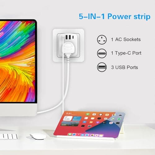 UK to India Plug Adapters, India Power Converter with 4 USB (1 USB C) Grounded Universal Travel Adapter 3 pin for India,Sri Lanka,Pakistan,Burma,Yemen etc (Type D travel adapter) — view 2