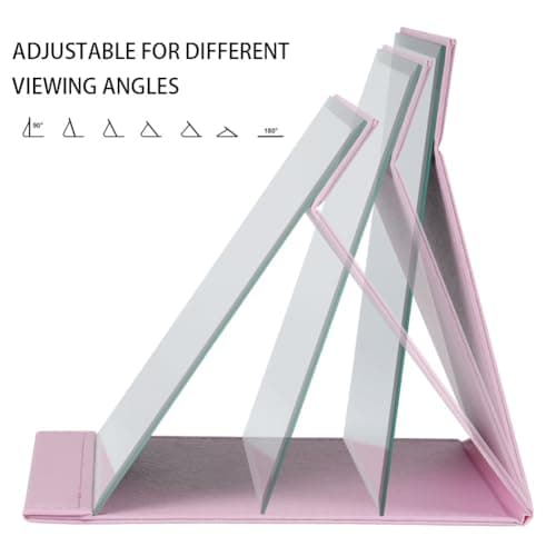 OSDUE Folding Tabletop Mirror, 21.5 * 15.5cm Pink PU Leather Portable Travel and Desktop Vanity Mirror with Stand for Office Desk, Vanity Table, Camping — view 4