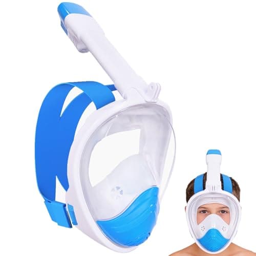 Snorkel Mask for Kids,Full Face Diving Mask Anti-Fog, Anti-Leak 180°view Design, Snorkeling Mask Set for Kids Girls Boys- Sports Camera Compatible(Blue XS)