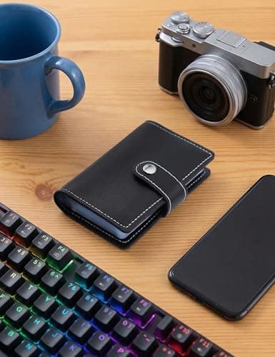 PU Leather Card Holder Wallet for Men Women, Slim RFID Blocking Credit Card Case with 26 Plastic Insert Sleeves, Minimalist Front Pocket Bank Card Wallet, Travel Business Card Holder, Black — view 4