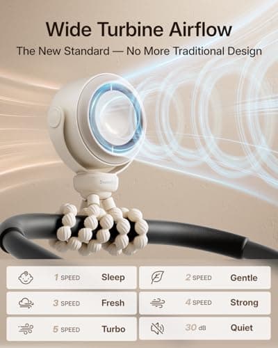 SWEETFULL Portable Pram Fan, Pinch-Proof Baby Stroller Fan, 10H Battery, 5-Speed Quiet Mini Clip on Fan, USB-C Rechargeable with LED Display for Buggy, Car Seat, Crib, Travel Essentials, Beige — view 4