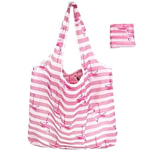 Extra Large Reusable Foldable Ladies Shopping Bag Eco Tote Handbag Fold Away Shopper Bag UK (Pink Flamingo)