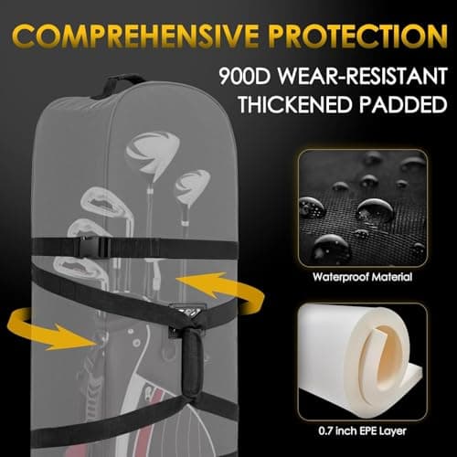 PERFBAGS Golf Travel Bags with Wheels, 1200D Heavy Duty Oxford Wear-Resistant with Extra Storage Bag, Lightweight & Portable Golf Club Travel Cover for Airlines Easy Storage，Black：Handle — view 4
