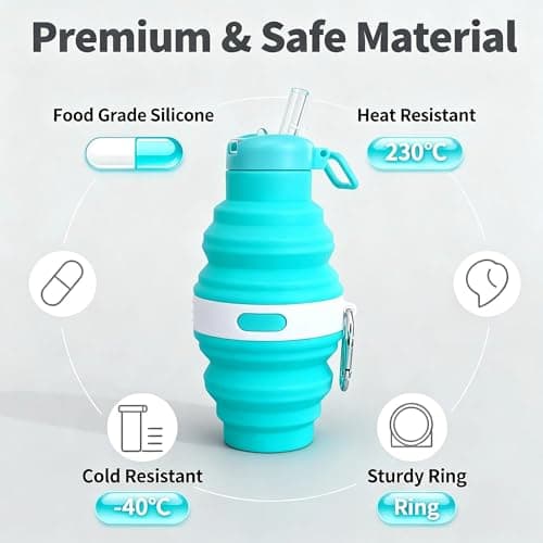 Embhlitfe Collapsible Water Bottle,Silicone Folding Water Bottles Foldable Water Bottle with Carabiner,Silicone Water Bottle for Women Men Sports Travel Hiking Camping Outdoor Activities (Blue) — view 3