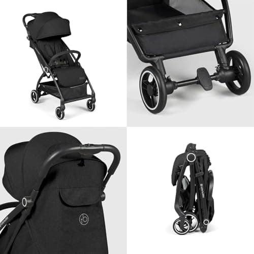Ickle Bubba Aries Autofold Stroller – Lightweight Compact Fold Travel Pushchair, One-Hand Auto-Fold, Only 6.1kg, Birth to 22kg, Multi-Position Recline, UPF 50+ Hood (Black) — view 6