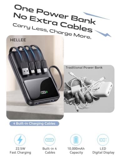 Power Bank Fast Charging 10000mAh, 22.5W Portable Charger Built-in 4 Cables — view 4