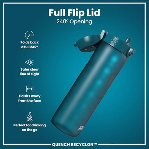 ION8 1 Litre Water Bottle with Times to Drink, Leak Proof, Flip Lid, Carry Handle, Dishwasher Safe, BPA Free, Soft Touch Contoured Grip, Ideal for Gym, Health and Fitness, 32 oz, Deep Teal — view 4