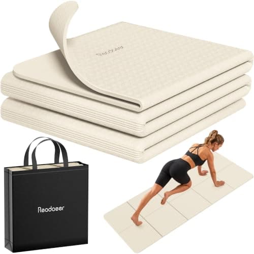 READAEER Foldable Yoga Mat for Travel Folding Yoga Mat 6mm Thick with Carrying Bag, Non-Slip TPE Exercise Pilates Mat (White)