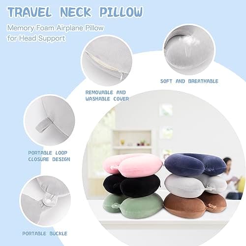 WENGX Travel Neck Pillow With Storage Bag Memory Foam Head Support Flight Pillows Cushion for Airplane Train Car Office Travel Essential for a Long Hauls Sleeping Rest (Grey) — view 4