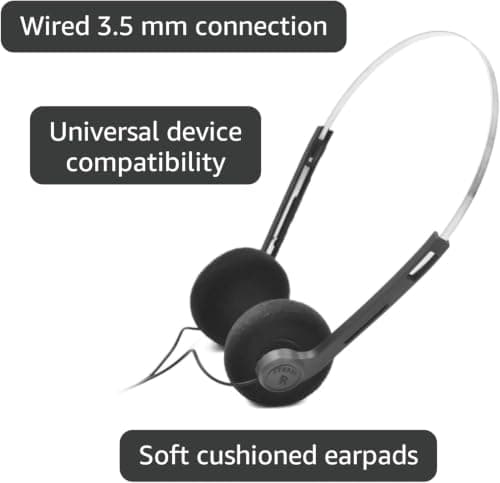 vvchwei 2Pcs Black Retro Over-Ear Earphones,Mini Stereo Lightweight Headphones with Cord,Hi-Fi Stereo Earphone Headset,80s 90s Vintage Headset Wired, and Earbuds Headphones — view 3