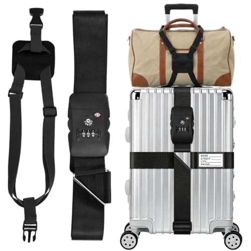 Luggage Straps with TSA Approved Luggage Locks - 2 Pack Set Suitcase Straps & Add A Bag Gurt, Luggage Belt with Lock for University Packing Essentials, Business Travel, Flight Suitcase Accessories