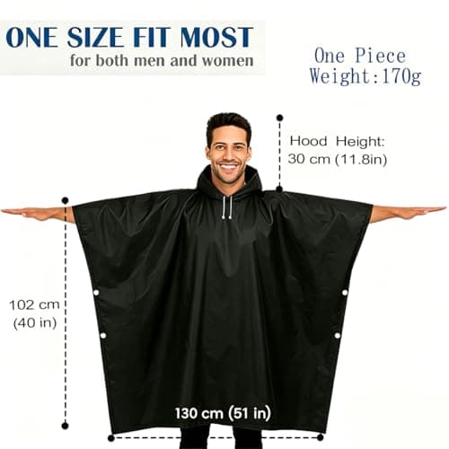 JXJIUA 2 Pack Rain Ponchos for Adults Men/Women, Black — view 2