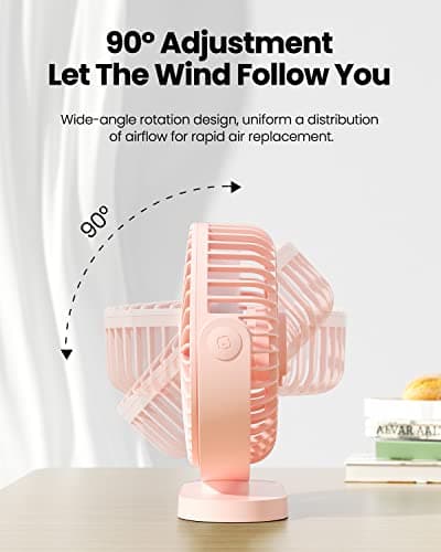 gaiatop USB Desk Fan, 5.5 Inch Quiet 3 Speeds Small Portable Fan Pink — view 6