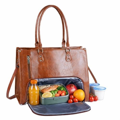 15.6‑Inch PU Leather Laptop Tote Bag, Women Work Handbag with Lunch Pocket — view 3