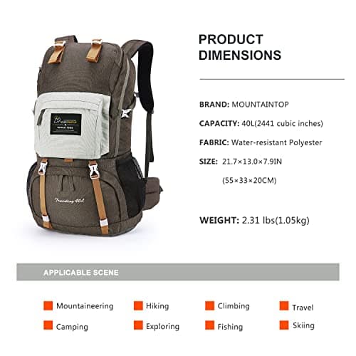 MOUNTAINTOP 40L Hiking Backpack Water Resistant Rucksack Unisex — view 2