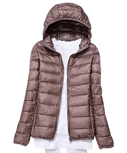 Lightweight Down Jacket Women Packable Ladies Puffer Jacket Coats for Women Puffa Jackets With Hood Oversized Hooded Waterproof Womens Compressible Down Feather Coat Quilted Padded Jackets Khaki M
