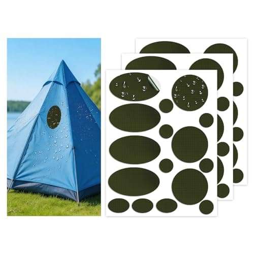 Skystuff Self-Adhesive Nylon Patches for Clothing & Tent Repair Kit – 48PCS Waterproof Ripstop Fabric Repair Tape for Down Jacket, Puffer Coat, Sleeping Bag, Backpack, Outdoor Gear Fix, Army Green