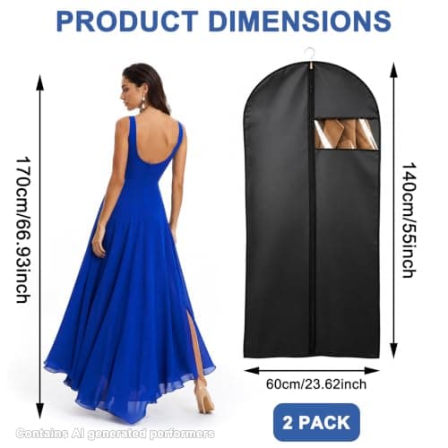 Acual 2 Pack Dress Bags Covers Long 60 x 140 cm, PEVA Garment Bags — view 2