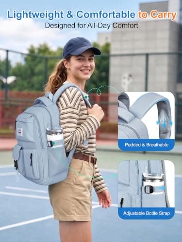 FIORETTO Lightweight School Backpack Womens, Cute School Bag for Teenager Girls, 15.6 Laptop Rucksack Backpack for School Casual Daypacks Travel Backpack for College Work Blue 25L — view 5