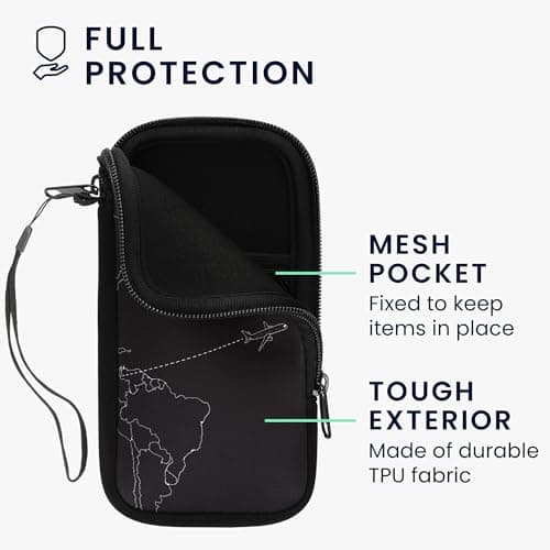 kwmobile Neoprene Sleeve for Smartphone Size XL - 6.7/6.8" - Shock Absorbing Pouch Case - Protective Phone Bag - Travel & Explore White/Black — view 3