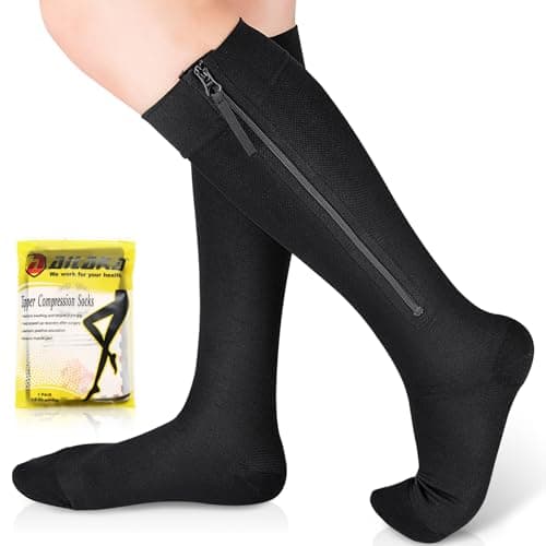 Ailaka 15-20 mmHg Zipper Compression Socks for Women Men, Closed Toe