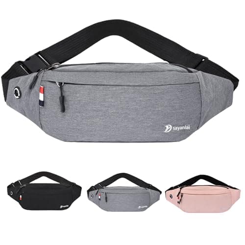 Bum Bag for Ladies Women Men Girls Bumbags Waist Fanny Pack with Headphone Jack and Adjustable Belt for Sport Running Hiking for Men Women (Grey)
