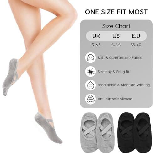 Bafiwu 4 Pairs Grip Pilates Socks,Yoga Socks for Women Non Slip,Reformer Pilates Sock for Pilates, Ballet, Barre, Yoga,Dance (2 black+2 gray) — view 3
