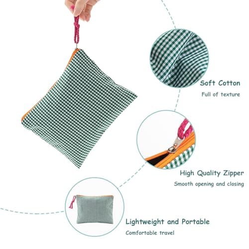 DYSWTUE 2 PCS Makeup Bag, Contrasting Color Zipper Small Plaid Cosmetic Bag, Portable Miscellaneous Storage, for Storing Change, Cosmetics, Skin Care Products, student stationery and Small Travel Item — view 4