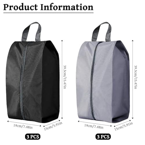 6 Pcs Shoe Bags for Travel, Portable Nylon Shoe Bag Waterproof Dust Proof Shoes Storage Bags Unisex Shoe Pouch for Daily and Travel Use (Black, Grey) — view 2
