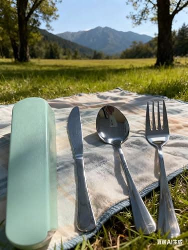 1-piece Travel Utensil Set, elegantutensil Set with Box, Green 3-piece Set (Knife, Fork, Spoon), Suitable for Camping, picnics, School, Office and Daily use, Reusable Travel Utensils — view 2