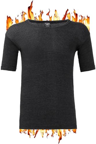 ZRWASKA® Mens Thermal Underwear Vests Long Sleeve Tops, Thermal T-Shirt Short Sleeve Warm Underlayer Winter Thermals Base Layer Clothing Men Vest Top Charcoal, Half Sleeve Size XXL