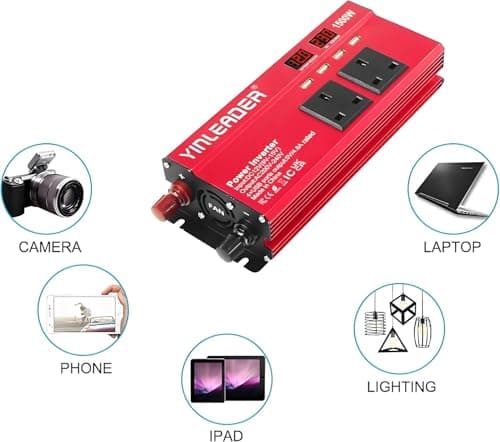 Yinleader Power Inverter 12V to 240V 1500W Peak 500W Continuous, 2 AC Sockets & 2 Cigarette Lighter Sockets, 4 USB Ports Car Converter — view 5