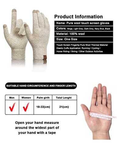 Niwicee Winter Gloves Warm Knitted Touch Screen Gloves Wool Thermal Gloves Cold Proof Mittens with Elastic Windproof Cuff for Men Women(Beige,Men) — view 6