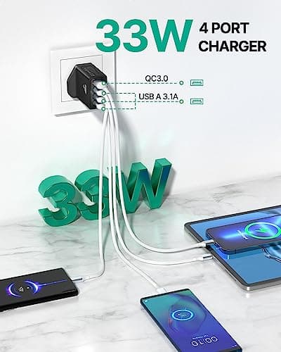 XUDUO 4-Port Fast Charger UK Wall Adapter 33W QC 3.0 Multiport Mains Power Adaptor For iPhone 16 15 14 13 12 11 Pro Max XR XS 8 Plus iPad Samsung — view 2